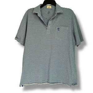 Johnnie-O Hangin' Out Polo Shirt Men's L Blue Short Sleeve Striped‎ Golf Pocket